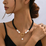 Natural Black Onyx and Freshwater pearl Necklace