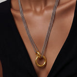 Statement Hoop Pendant Double Stacked Necklace