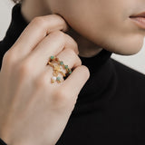 Dainty Gold Star Natural Stones Ring