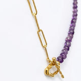 Amethyst Stones Paperclip Chain Necklace