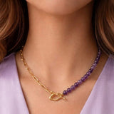 Amethyst Stones Paperclip Chain Necklace