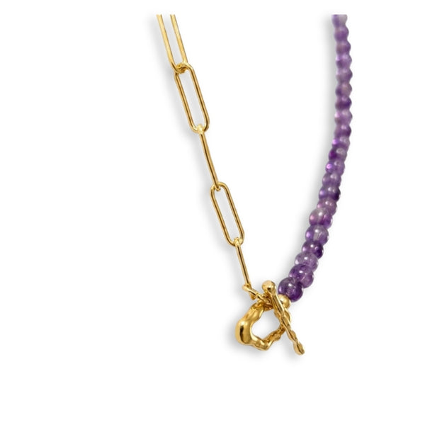 Amethyst Stones Paperclip Chain Necklace