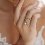 Dainty Gold Star Natural Stones Ring