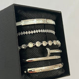 Stackable 5 Silver Bracelets Set Non-Tarnish