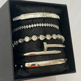 Stackable 5 Silver Bracelets Set Non-Tarnish