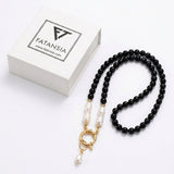 Natural Black Onyx and Freshwater pearl Necklace