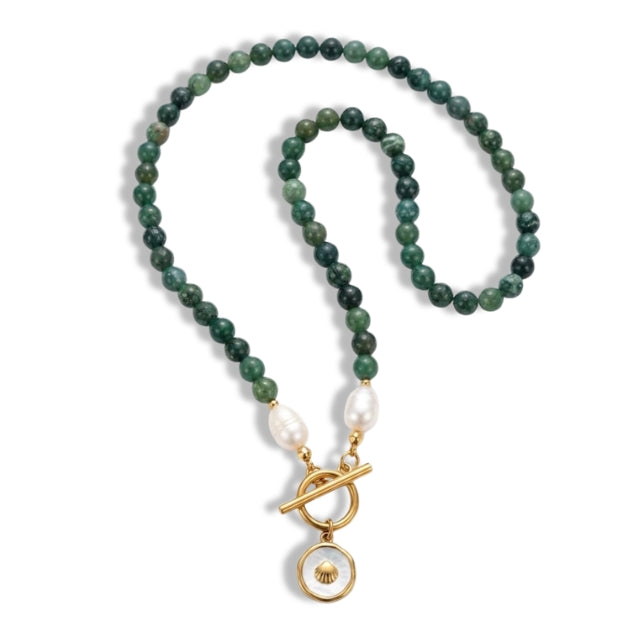 Moss Agate&Freshwater Pearl Necklace