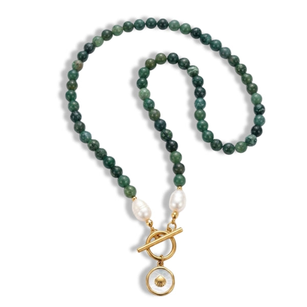 Moss Agate&Freshwater Pearl Necklace