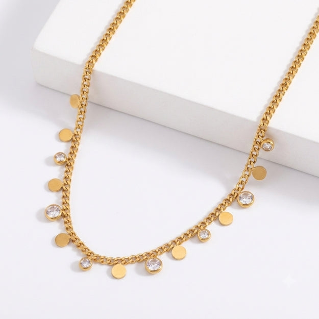 zircon Bead Gold Plated Necklace Non Tarnish