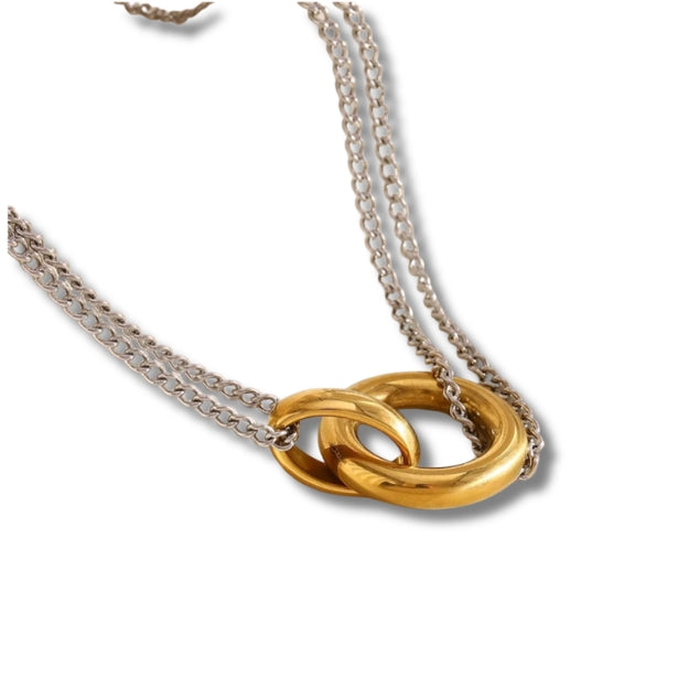 Statement Hoop Pendant Double Stacked Necklace