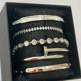 Stackable 5 Silver Bracelets Set Non-Tarnish