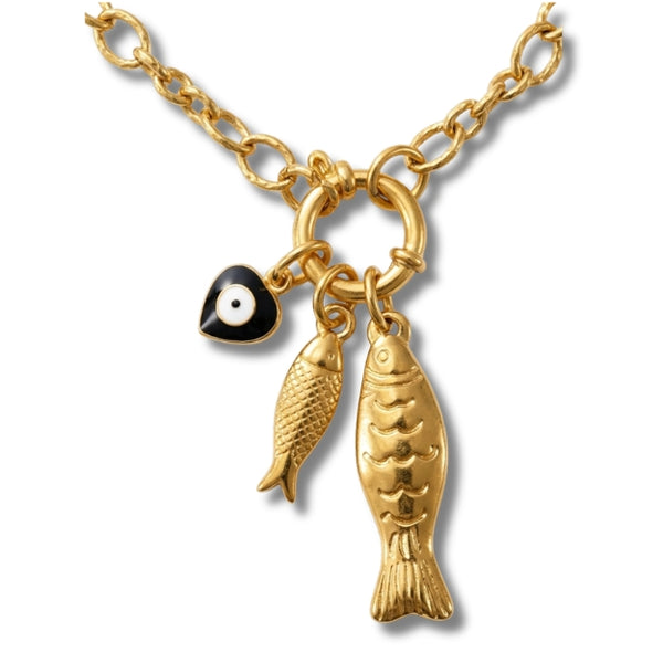 Fish and Nazar Charm Necklace
