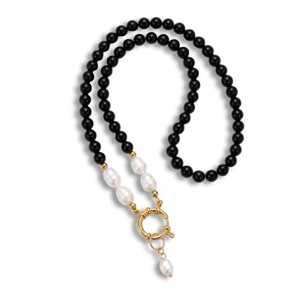 Natural Black Onyx and Freshwater pearl Necklace